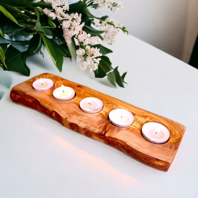 Olive Wood Flat Wooden Tealight Candle Holder | Various Sizes