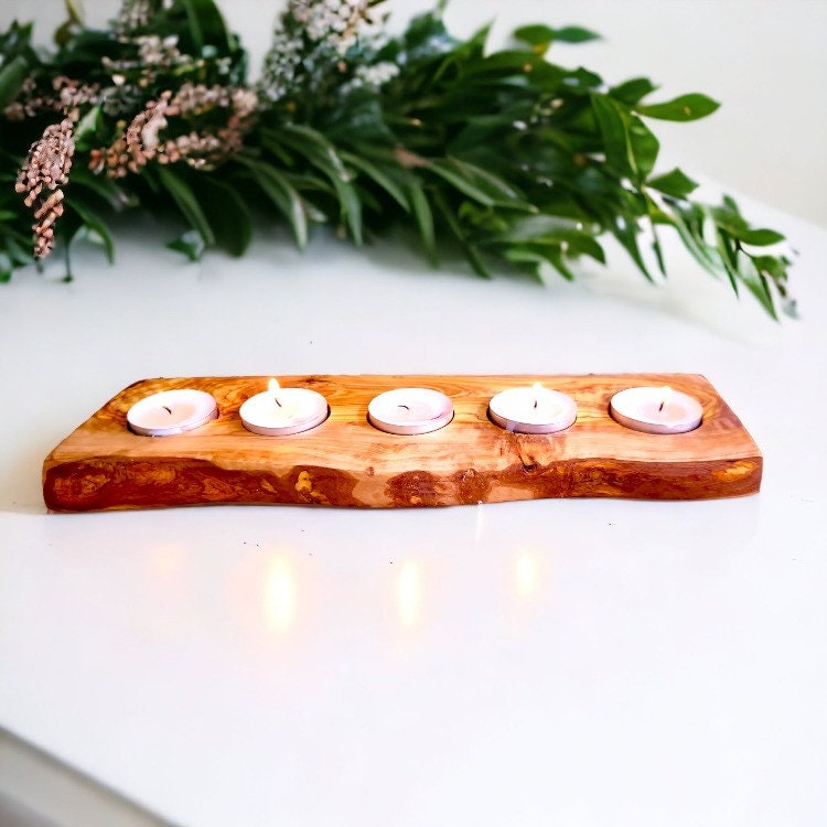 Olive Wood Flat Wooden Tealight Candle Holder | Various Sizes