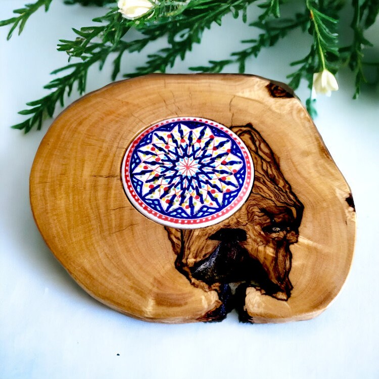 Olive Wood Rustic Ceramic Coaster