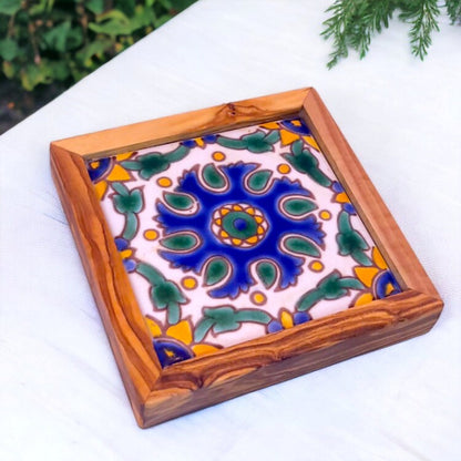 Square Olive Wood Ceramic Tray