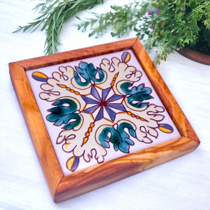 Square Olive Wood Ceramic Tray