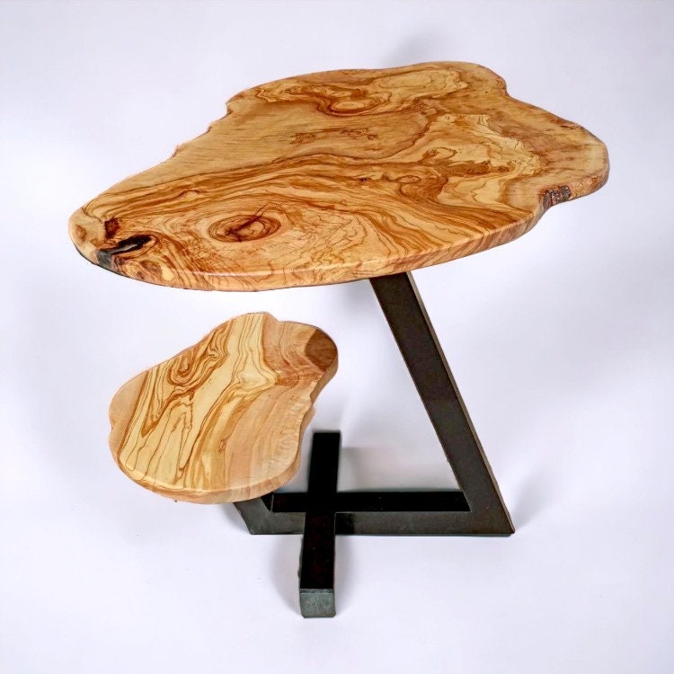 Irregular Shaped Olive Wood Side Table