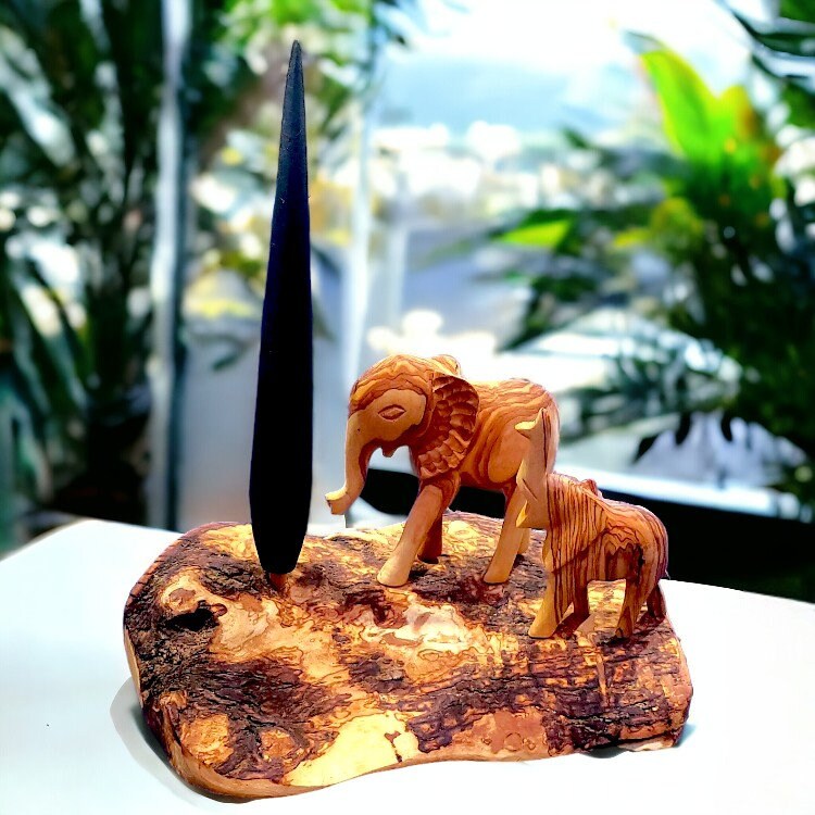 Hand Crafted Olive Wood Elephant Figurine Ornament