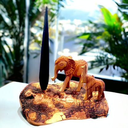 Hand Crafted Olive Wood Elephant Figurine Ornament