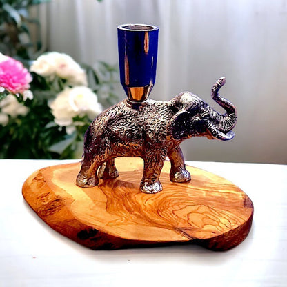 Olive wood elephant candle holder