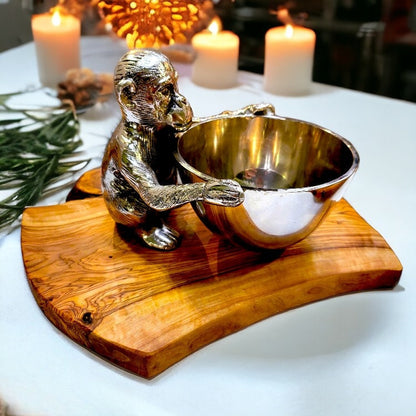 Olive Wood Base Monkey Bowl