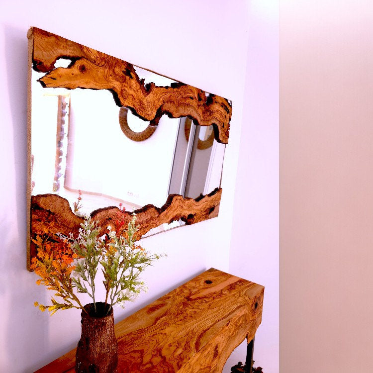 Olive Wood Framed Wooden Wall Mirror | Unique Showpiece & Impressive Gift Idea