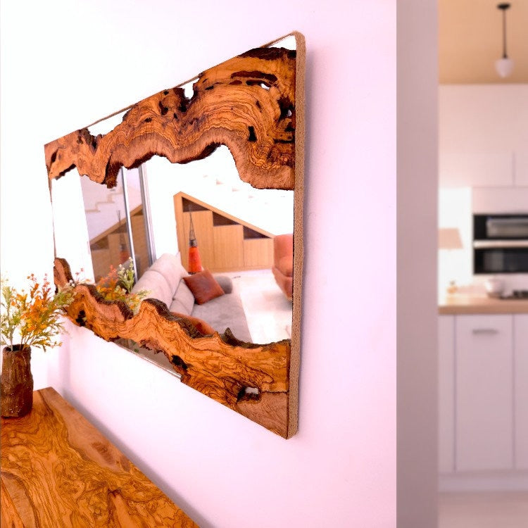 Olive Wood Framed Wooden Wall Mirror | Unique Showpiece & Impressive Gift Idea