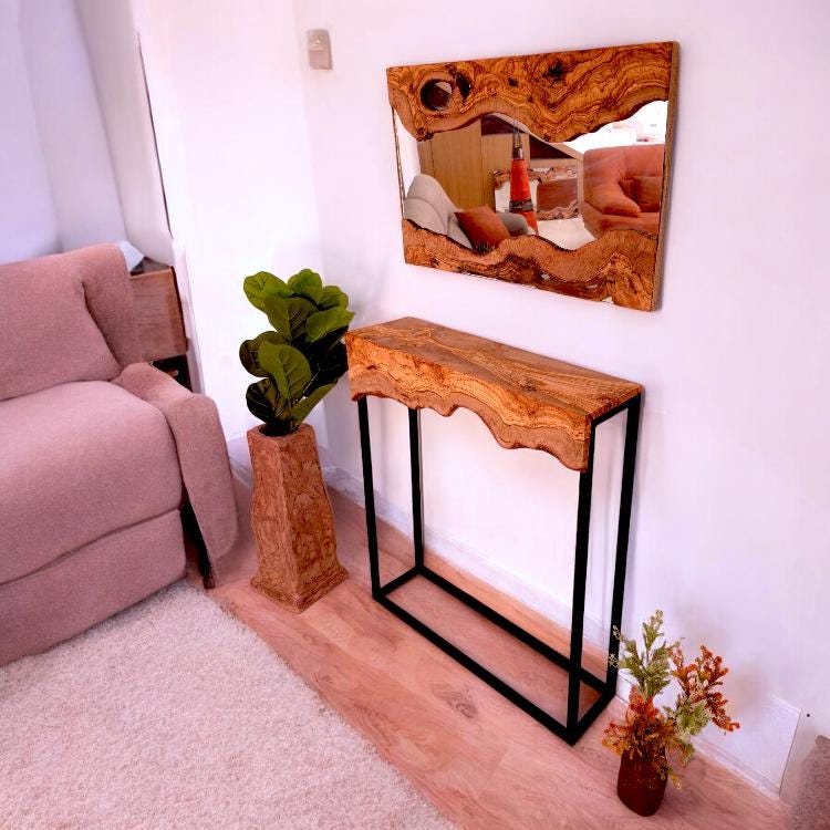 Amazing hand made olive wood Mirror and console perfect in your hallway or sitting room