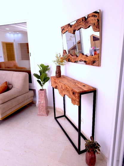 Amazing hand made olive wood Mirror and console perfect in your hallway or sitting room