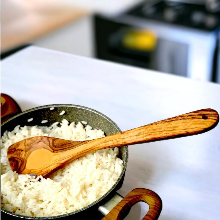 Olive Wood Pointed Stirring Rice Cooking Spoon with Flat Handle 30 cm