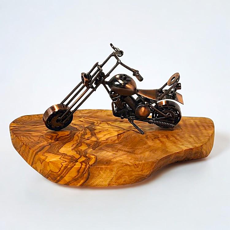 Metal Motorbike Ornament On Olive Wood Stand