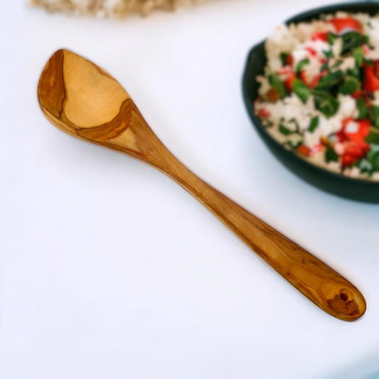 Olive Wood Pointed Stirring Rice Cooking Spoon with Flat Handle 30 cm