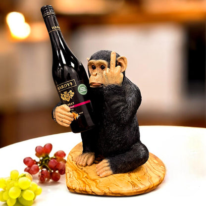 Black Up Yours Monkey Wine Bottle Holder with heart shape olive wood board