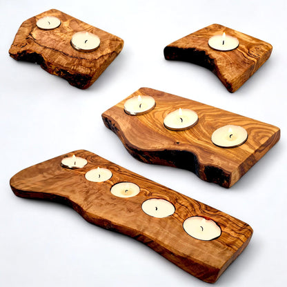 Olive Wood Flat Wooden Tealight Candle Holder | Various Sizes