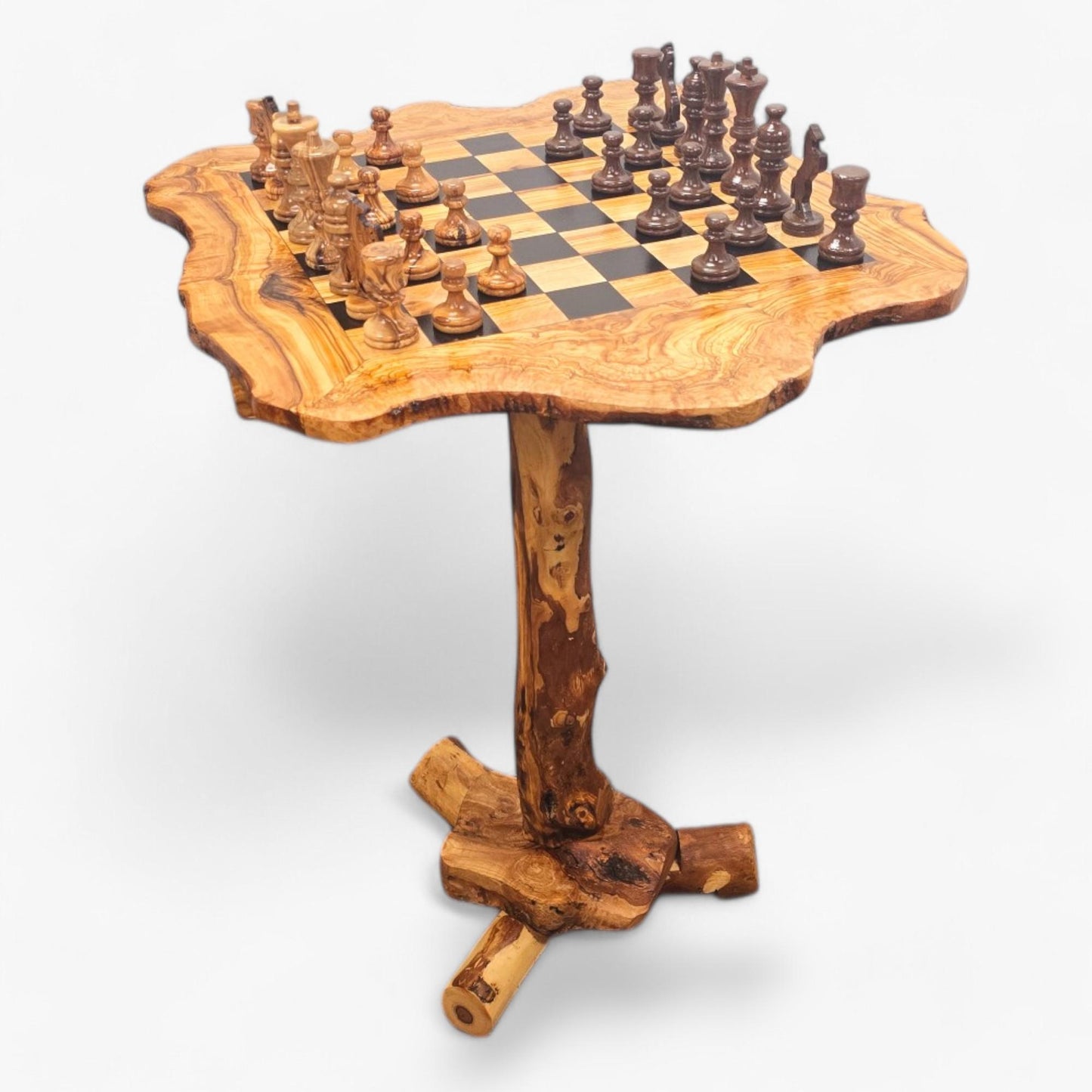 Personalised Olive Wood Natural Hand Crafted Fantasy Look Wooden Chess Board Set Table With Pieces | Unique Gift Idea