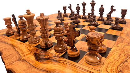 Personalised Olive Wood Natural Hand Crafted Fantasy Look Wooden Chess Board Set Table With Pieces | Unique Gift Idea