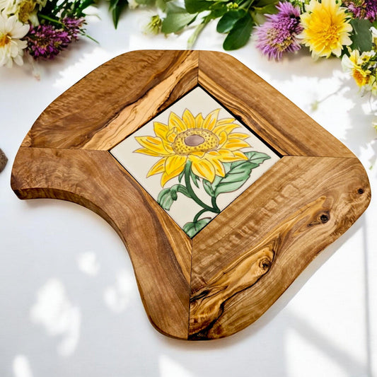 Rustic Olive Wood Ceramic Restaurant Serving Tray