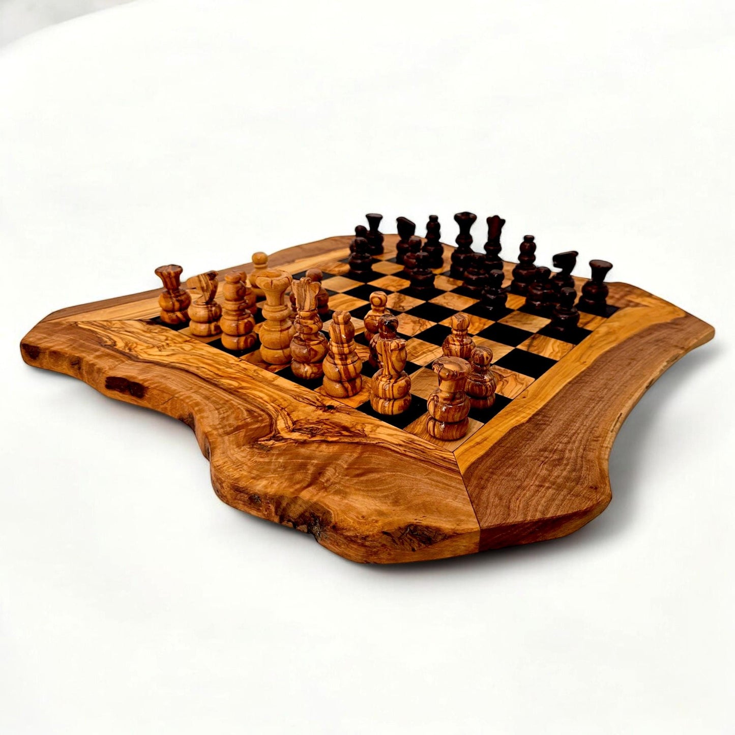 Personalised Handmade Olive Wood Chess Set, Gift for Him