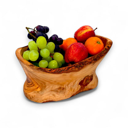 Rustic olive wood basket fruit , master piece, centrepiece
