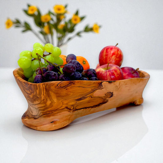 Rustic olive wood basket fruit , master piece, centrepiece