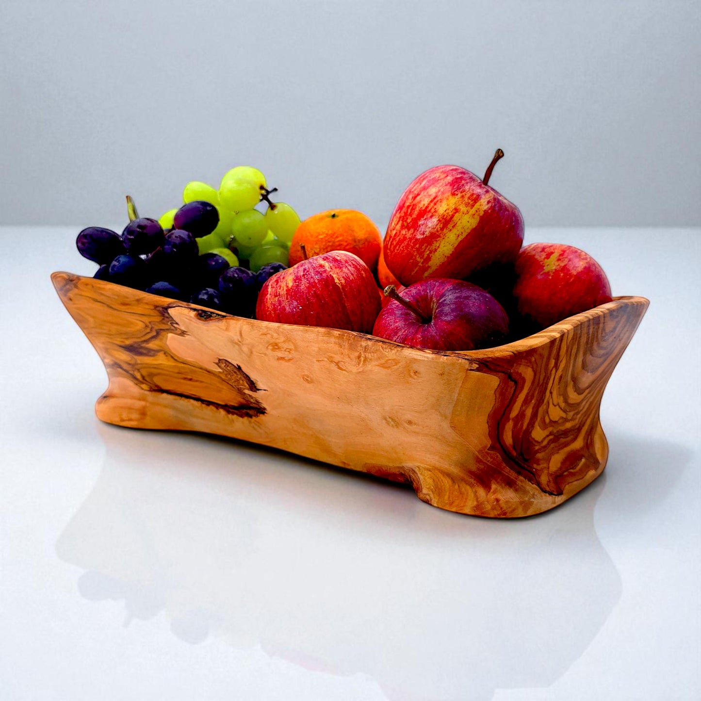 Rustic olive wood basket fruit , master piece, centrepiece
