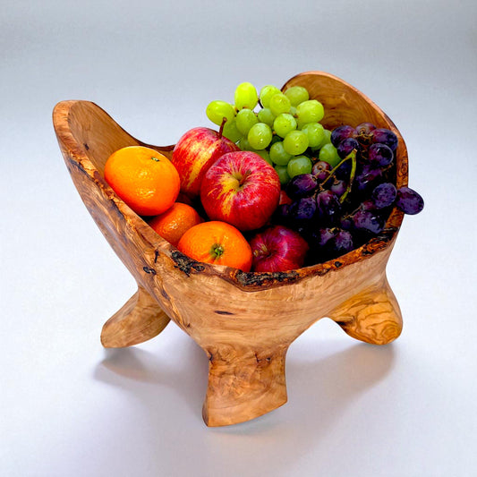 Rustic olive wood basket fruit , master piece, centrepiece