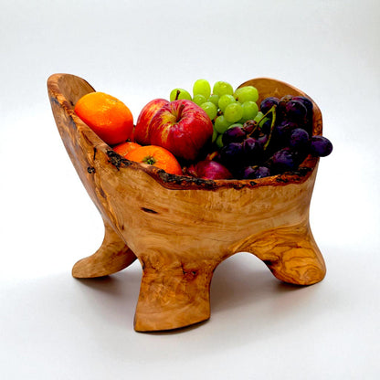 Rustic olive wood basket fruit , master piece, centrepiece