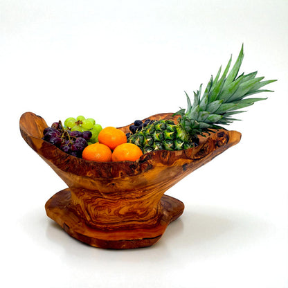 Rustic olive wood basket fruit , master piece, centrepiece