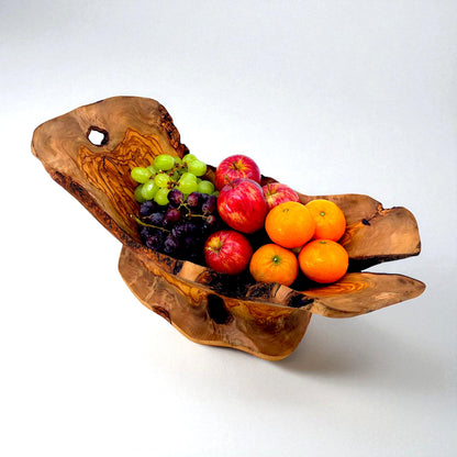 Rustic olive wood basket fruit , master piece, centrepiece