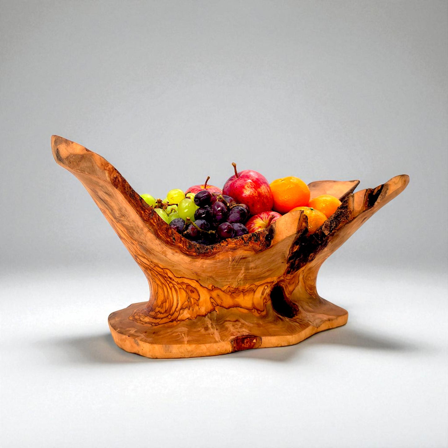 Rustic olive wood basket fruit , master piece, centrepiece