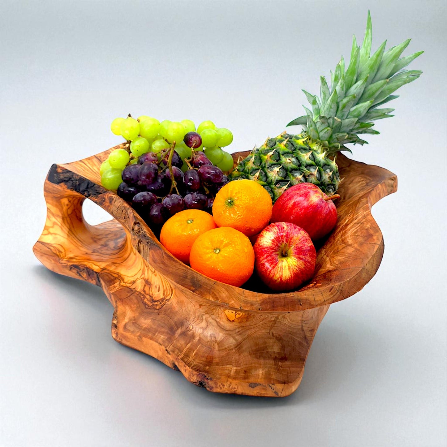 Rustic olive wood basket fruit , master piece, centrepiece