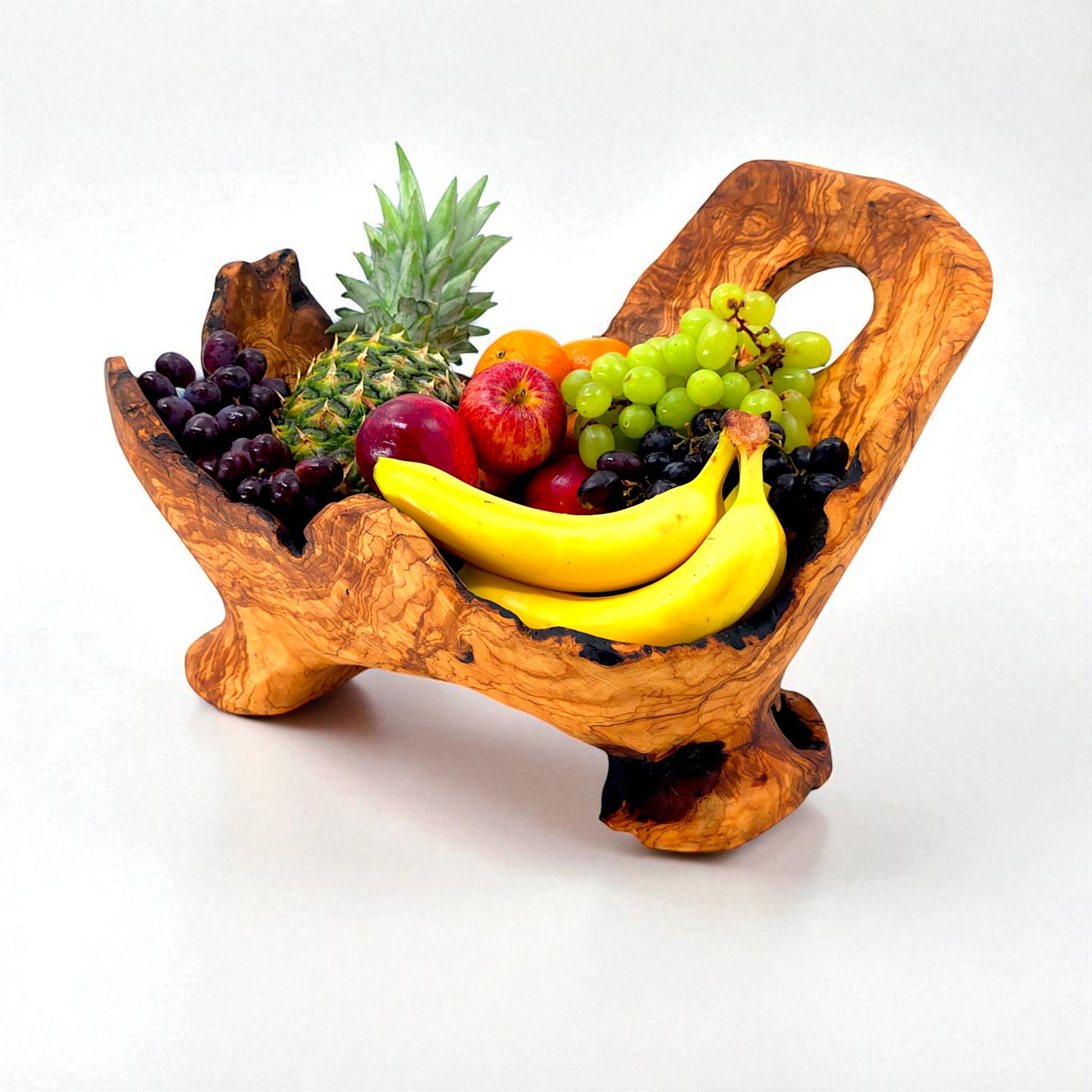 Rustic olive wood basket fruit , master piece, centrepiece