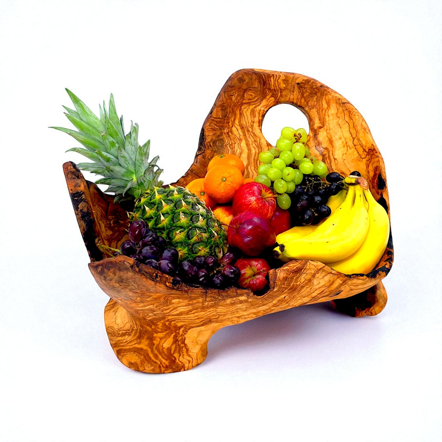 Rustic olive wood basket fruit , master piece, centrepiece