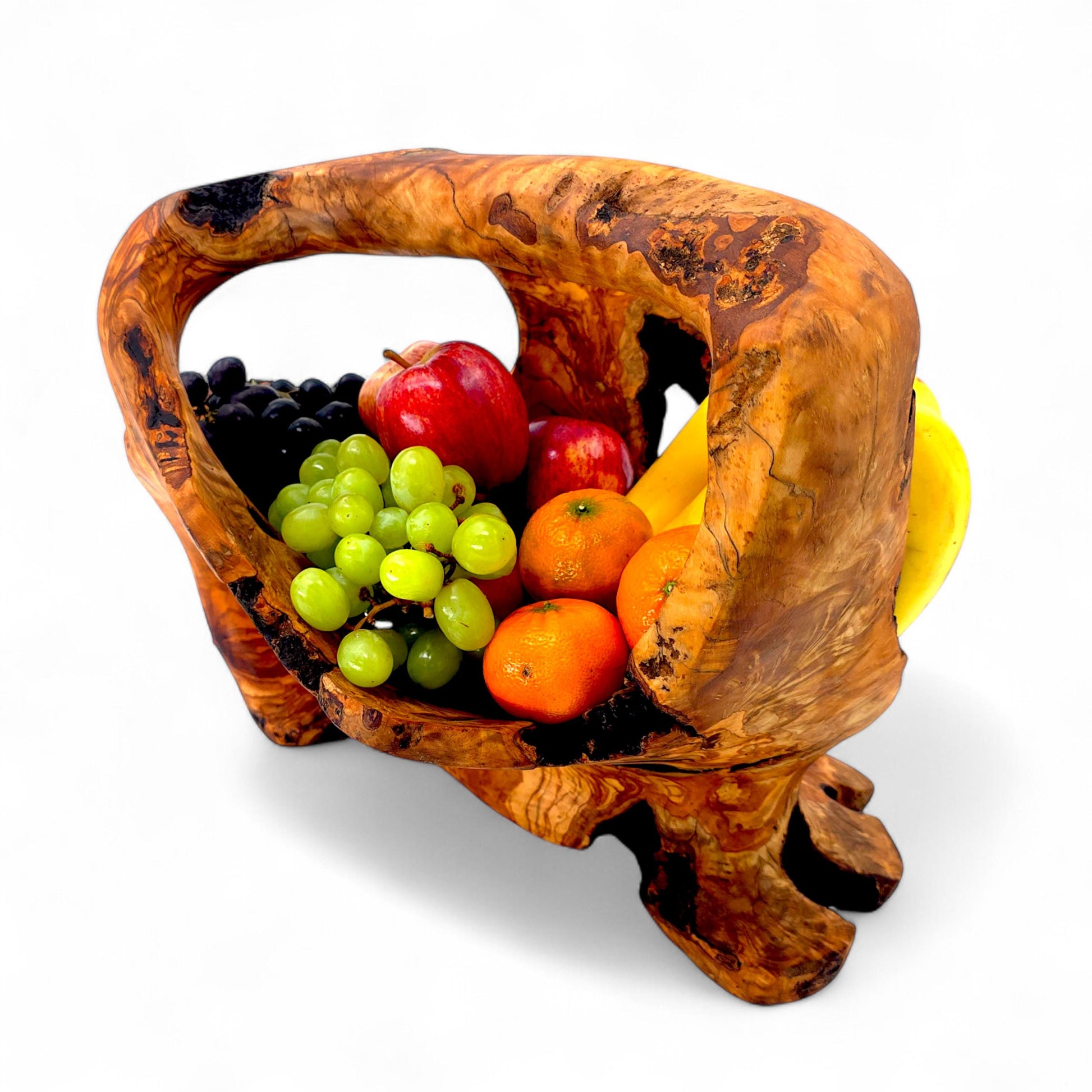 Rustic olive wood basket fruit , master piece, centrepiece