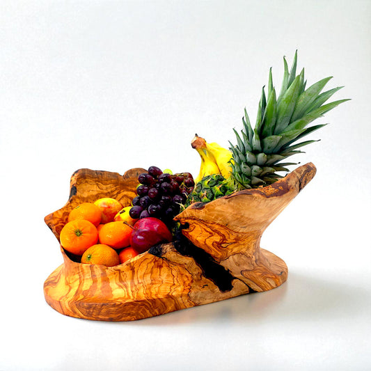 Rustic olive wood basket fruit , master piece, centrepiece