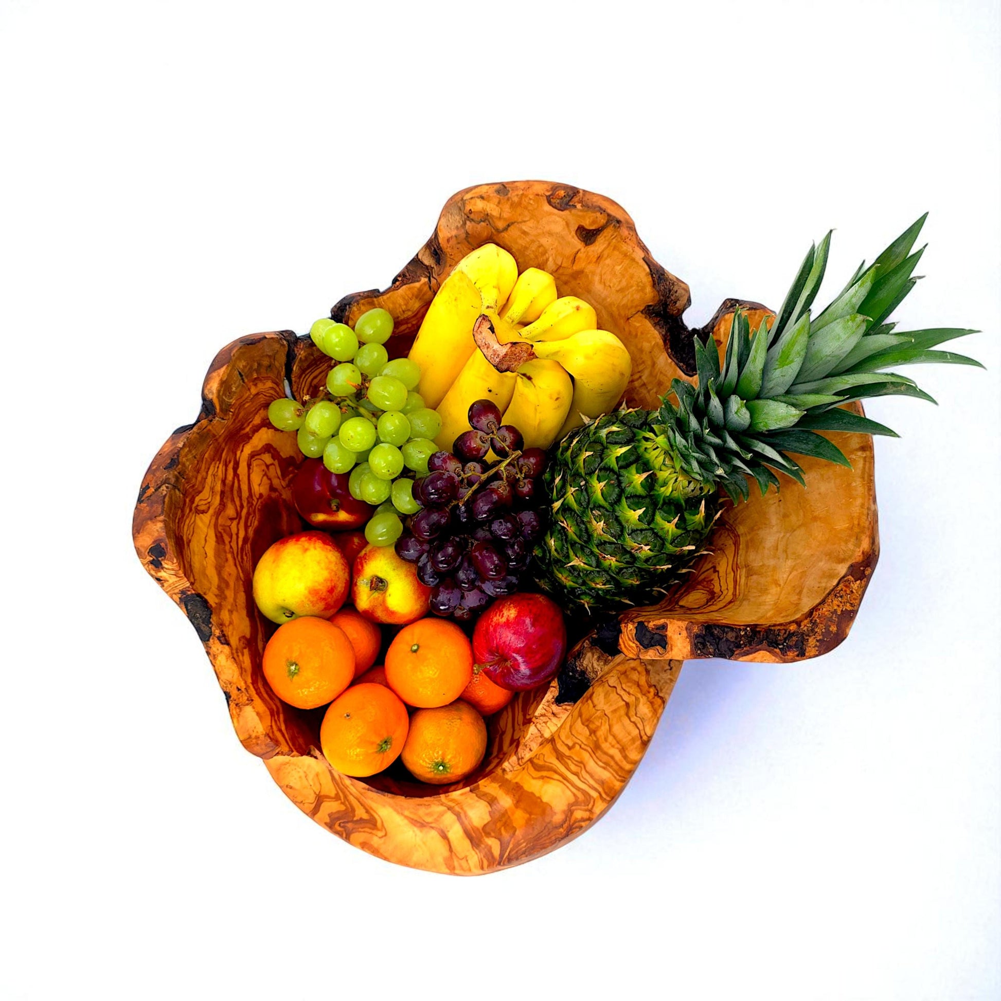 Rustic olive wood basket fruit , master piece, centrepiece