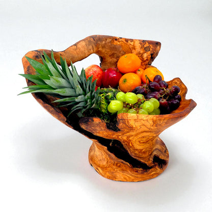 Rustic olive wood basket fruit , master piece, centrepiece