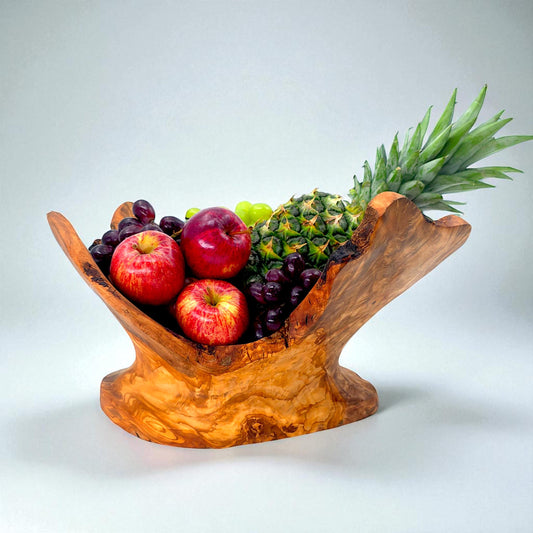 Rustic olive wood basket fruit , master piece, centrepiece