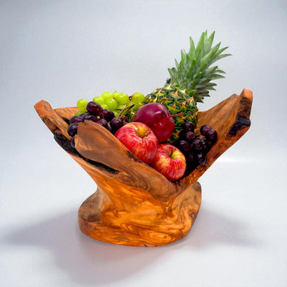 Rustic olive wood basket fruit , master piece, centrepiece