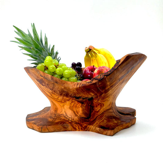 Rustic olive wood basket fruit , master piece, centrepiece