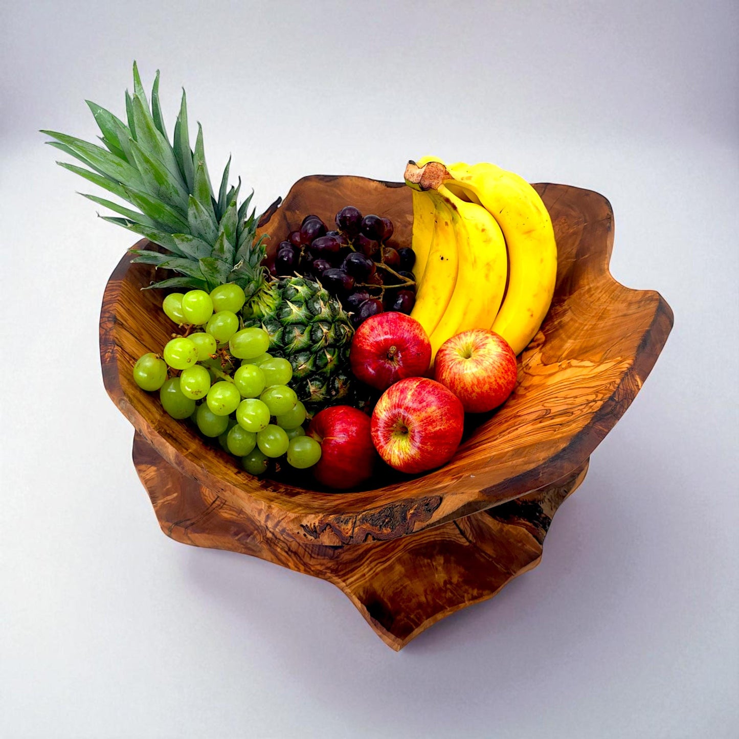 Rustic olive wood basket fruit , master piece, centrepiece
