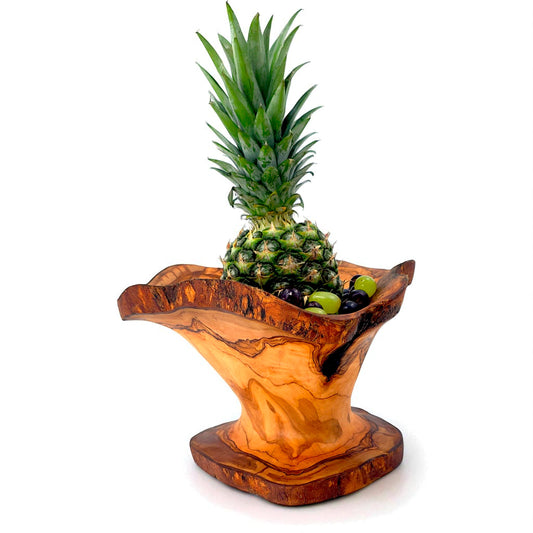 Rustic olive wood basket fruit , master piece, centrepiece
