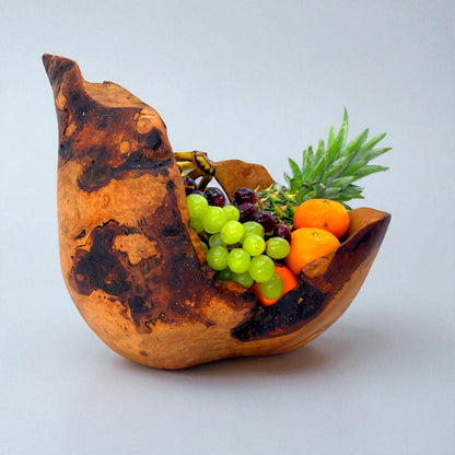 Rustic olive wood basket fruit , master piece, centrepiece