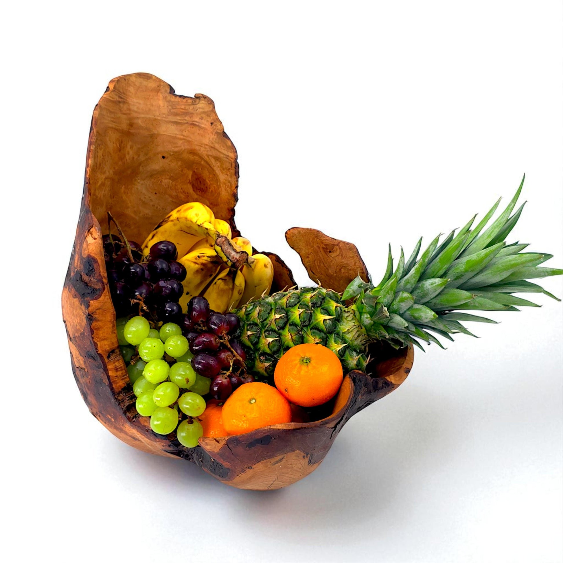 Rustic olive wood basket fruit , master piece, centrepiece