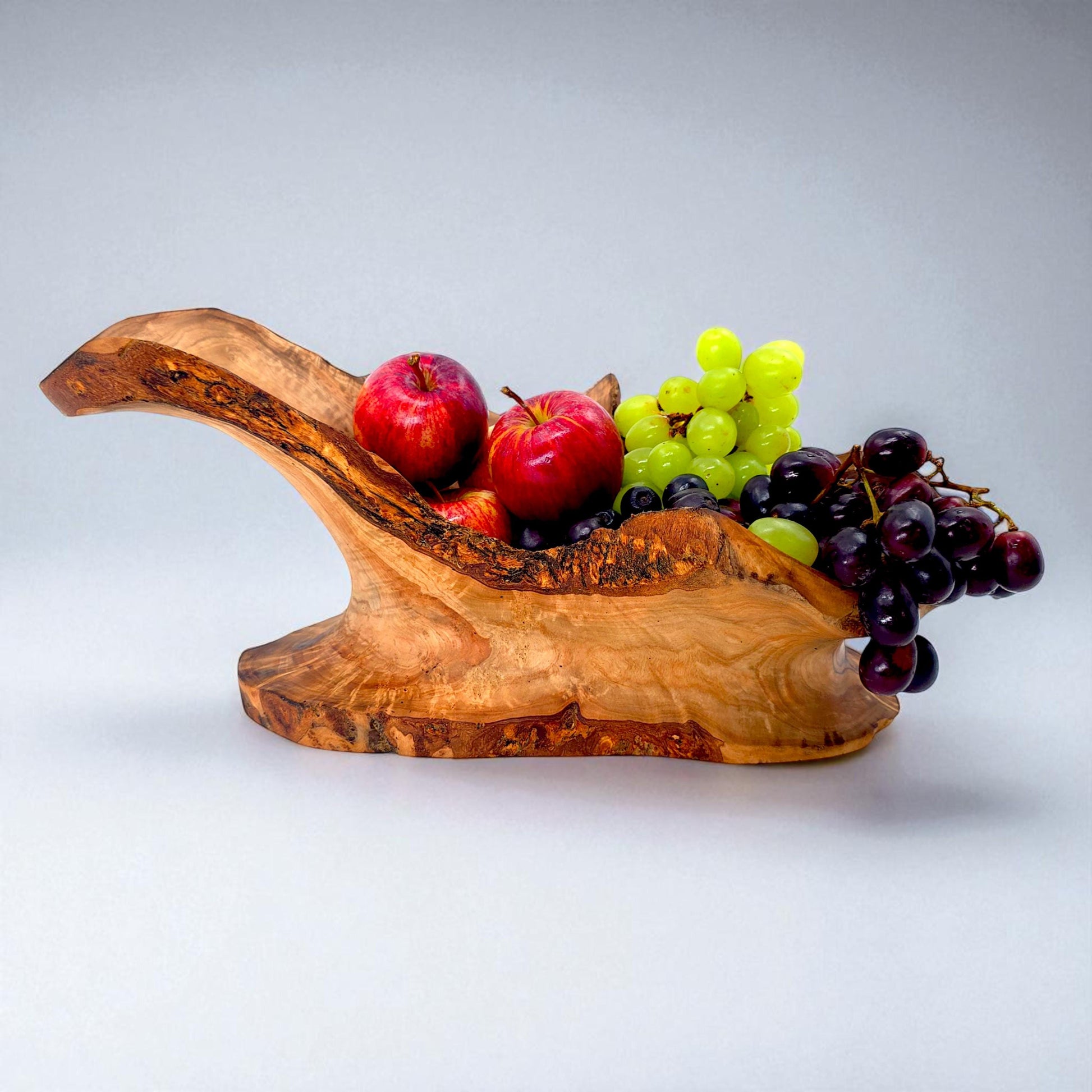 Rustic olive wood basket fruit , master piece, centrepiece