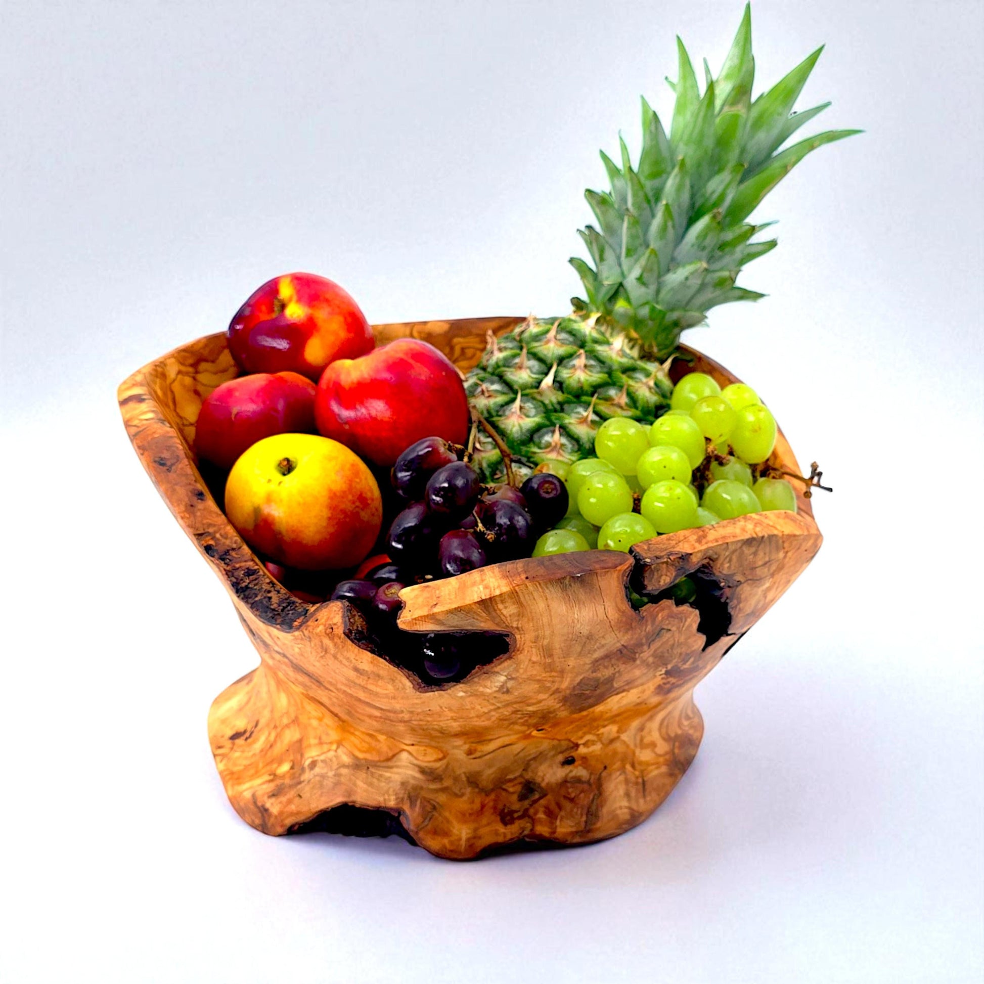 Rustic olive wood basket fruit , master piece, centrepiece
