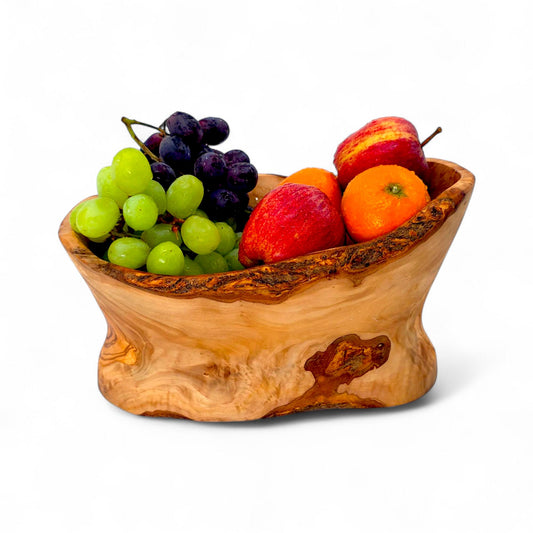 Rustic olive wood basket fruit , master piece, centrepiece