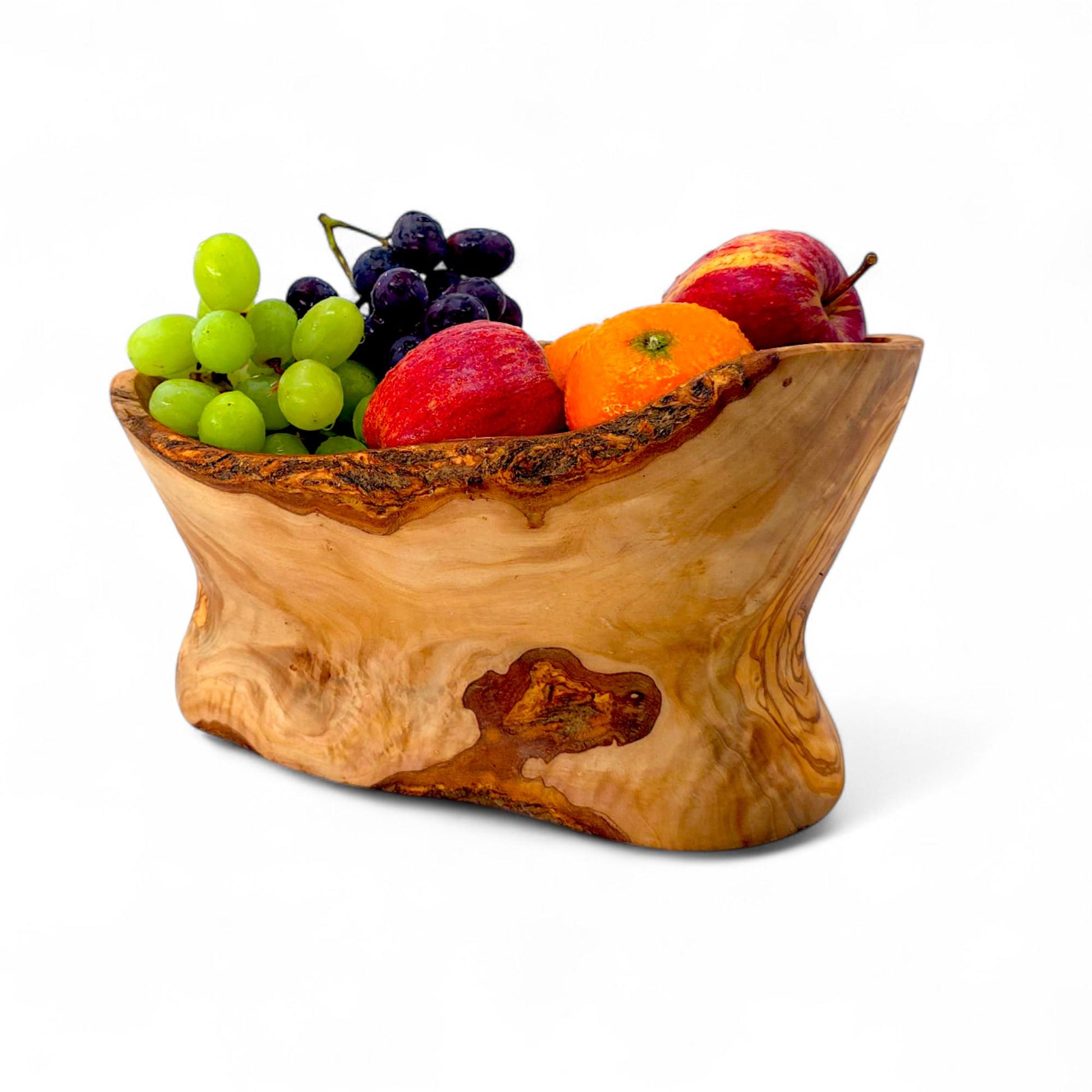 Rustic olive wood basket fruit , master piece, centrepiece