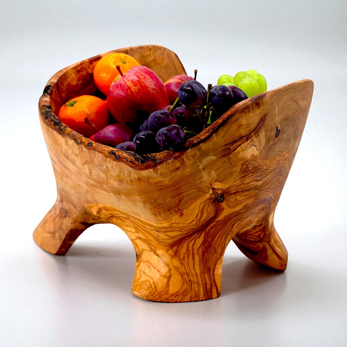 Rustic olive wood basket fruit , master piece, centrepiece